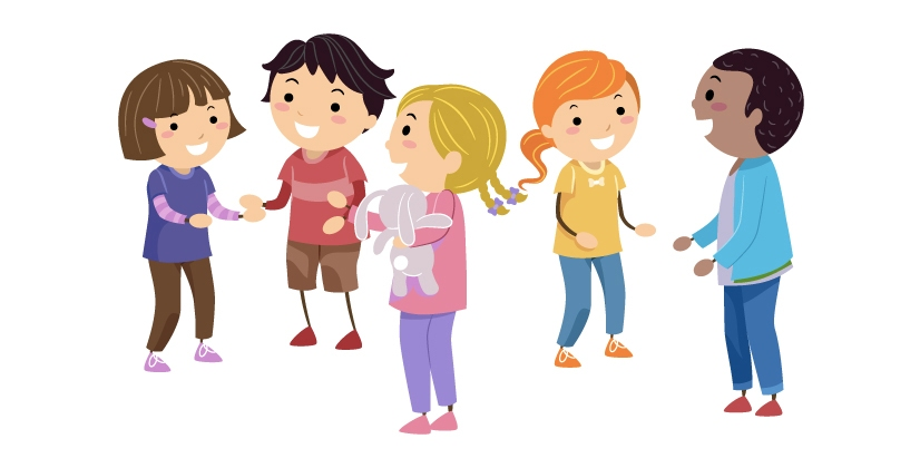 Illustration of children chatting and interacting with each other