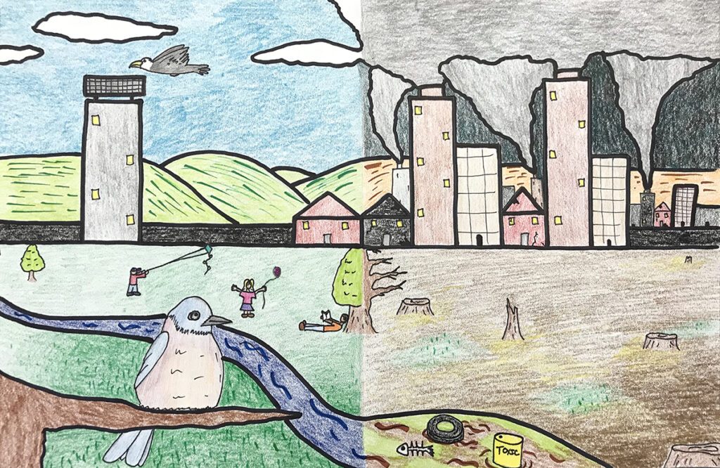Children creating eco-friendly art with natural and recycled materials
