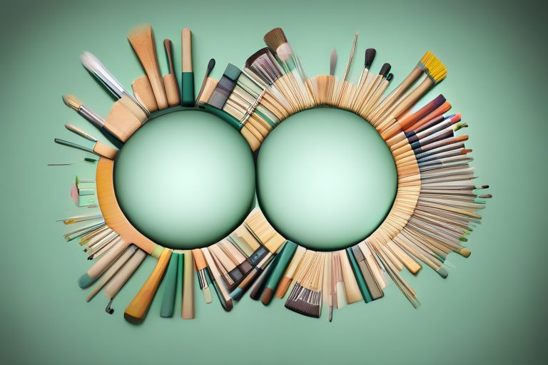 Assortment of paintbrushes of different sizes arranged in a circular pattern on a green background