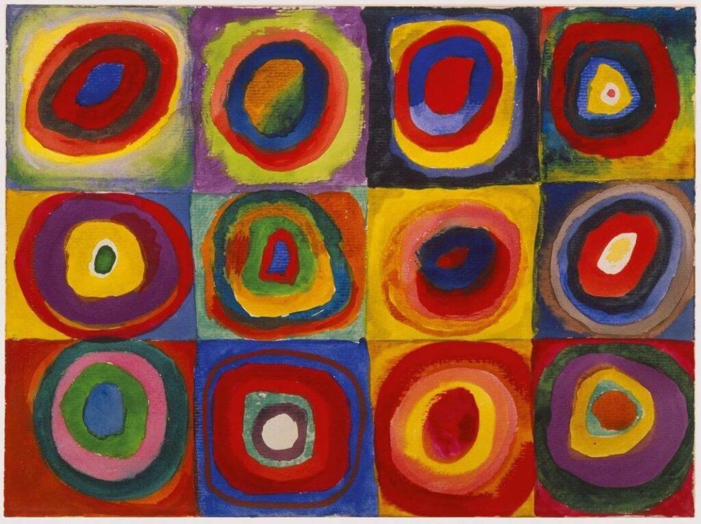 Kandinsky-style colour study of concentric circles illustrating colour theory