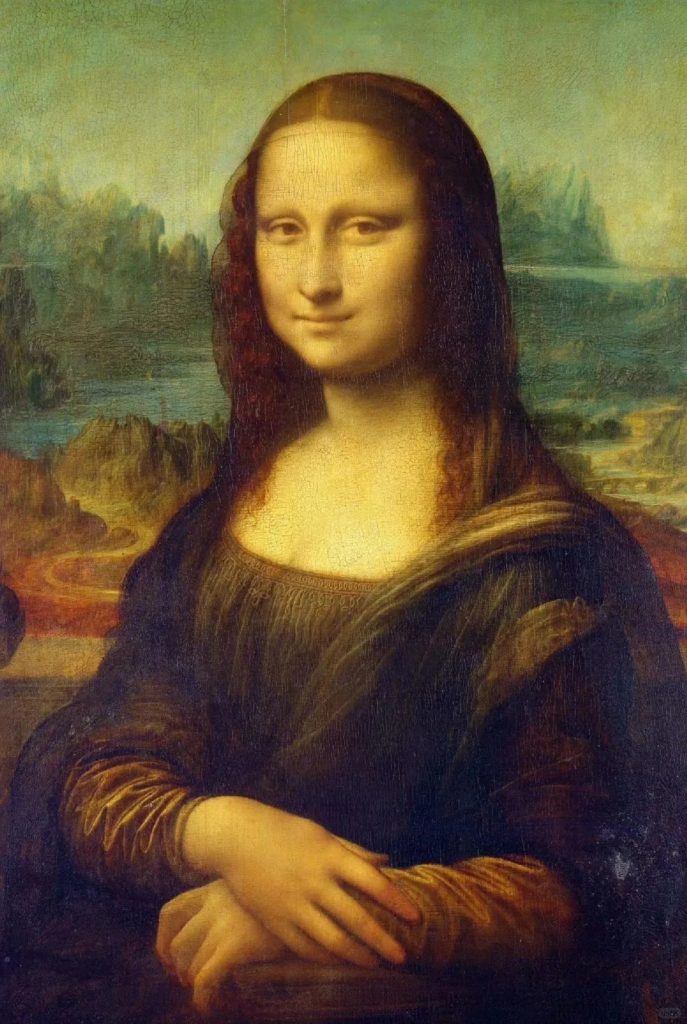 Leonardo da Vinci's Mona Lisa, its multi-layered glazes building depth and texture