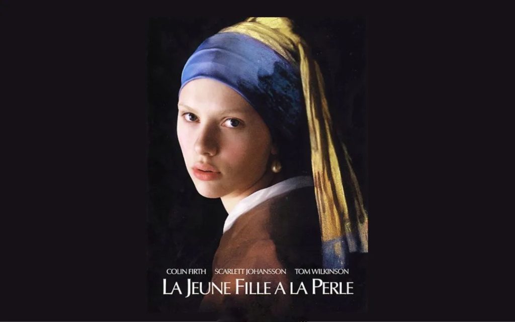 Film poster for Girl with a Pearl Earring starring Scarlett Johansson, echoing Vermeer's original painting