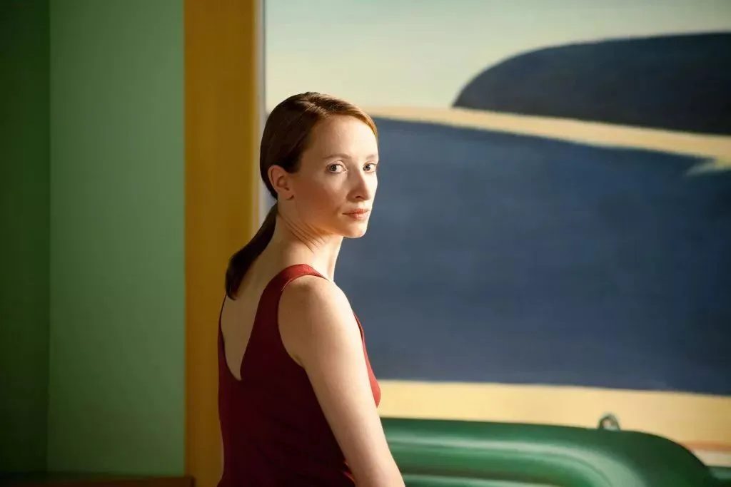 Film still from Shirley: Visions of Reality reflecting Edward Hopper's use of light and shadow