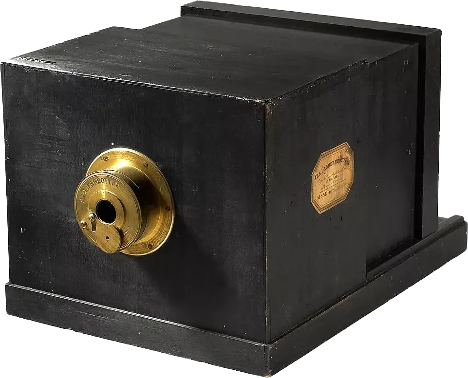 An early daguerreotype camera, symbolizing the 19th-century invention of photography