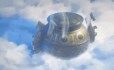 Film still from Ne Zha 2 showing a further cultural-artifact easter egg woven into the backdrop