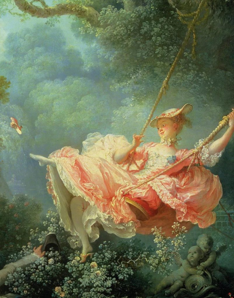 Fragonard's The Swing, a Rococo garden scene shown as an example painting for a puzzle activity