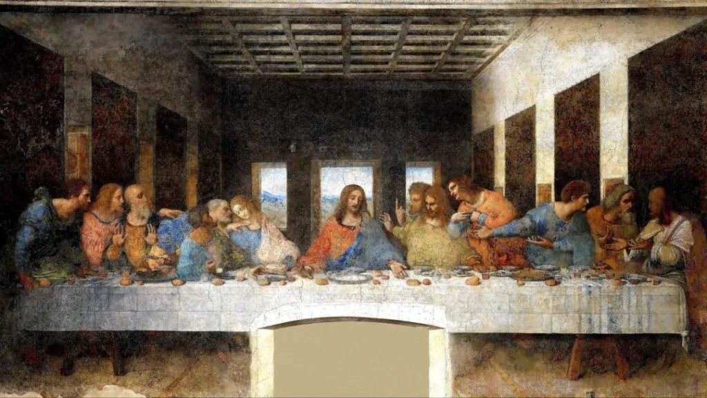 Leonardo da Vinci's The Last Supper, depicting Jesus and his disciples at the table