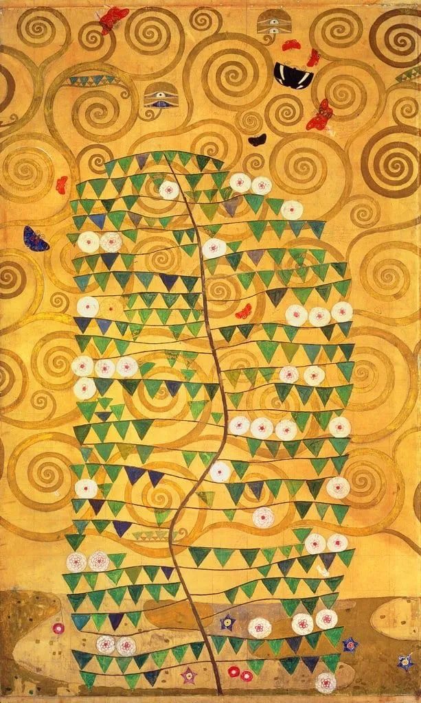 Gustav Klimt's The Tree of Life, rendered in symbolic gold and green tones