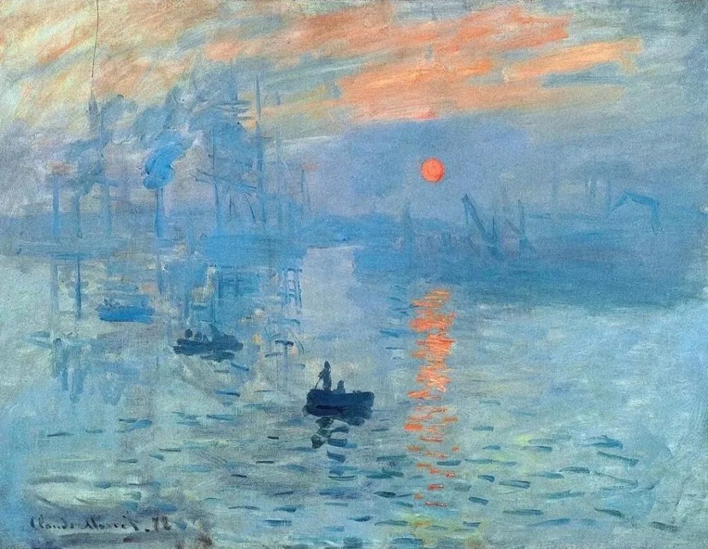 Claude Monet's Impression, Sunrise, with gentle morning light over the harbor and boats