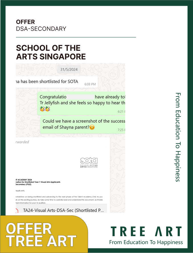 Talent Academy document confirming a Year 1 Visual Arts shortlisting for a student