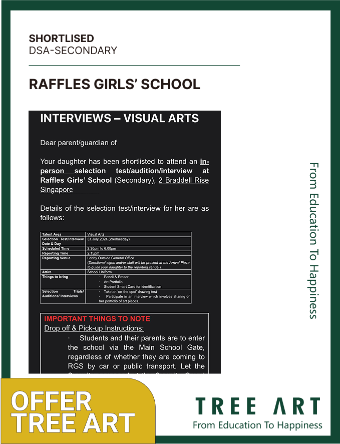 Shortlisting notice setting out a Visual Arts interview and on-the-spot drawing test
