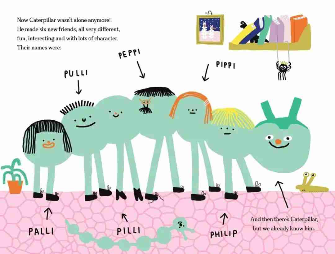Illustration from Noemi Vola's picture book The Wonderful Party of the Caterpillar