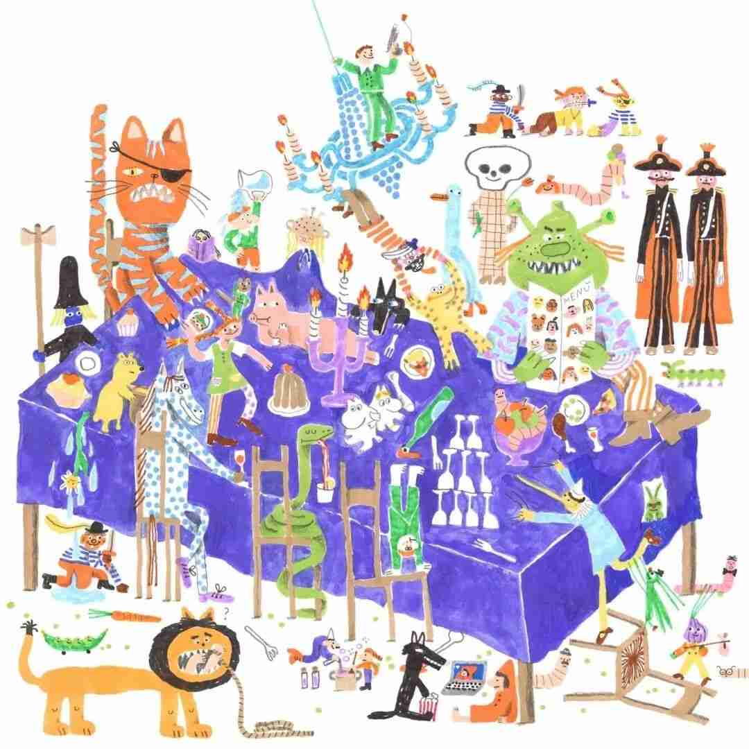Illustration by Noemi Vola reflecting her role at the Bologna International Illustration Exhibition