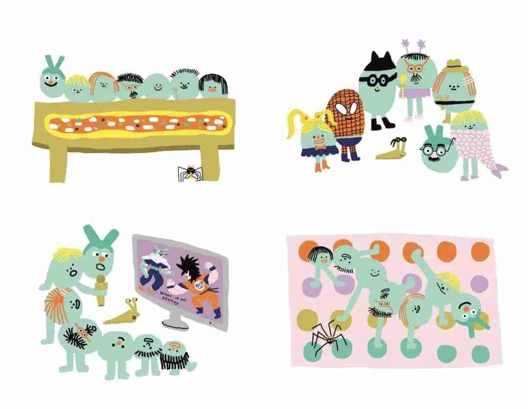 Illustration from Noemi Vola's picture book The Wonderful Party of the Caterpillar