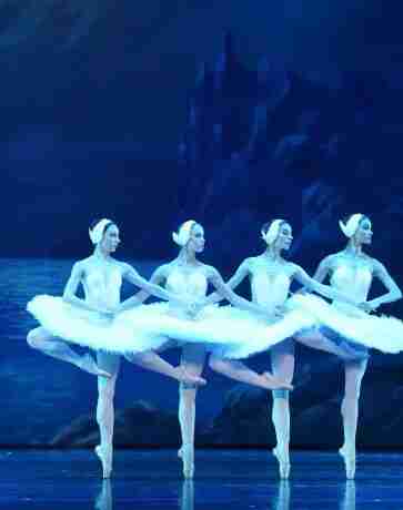 Ballet dancers in white tutus performing on stage
