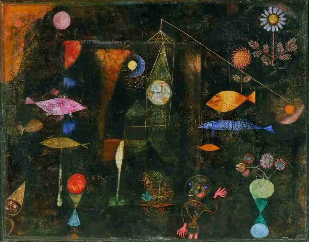 Paul Klee's painting Fish Magic, a dreamlike composition of fish, moons, and symbols