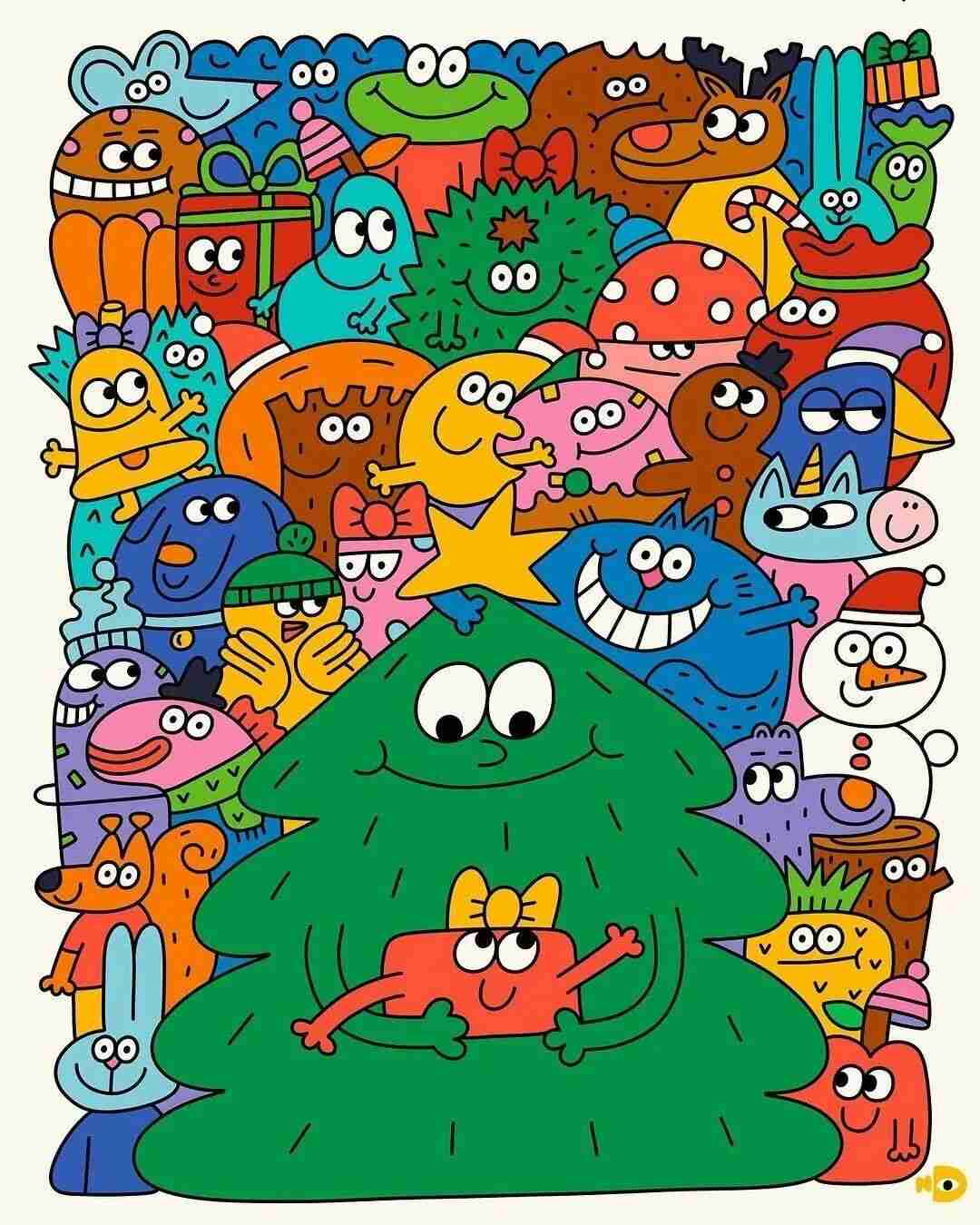 Illustration by Nina Dzyvulska with exaggerated, distorted character shapes
