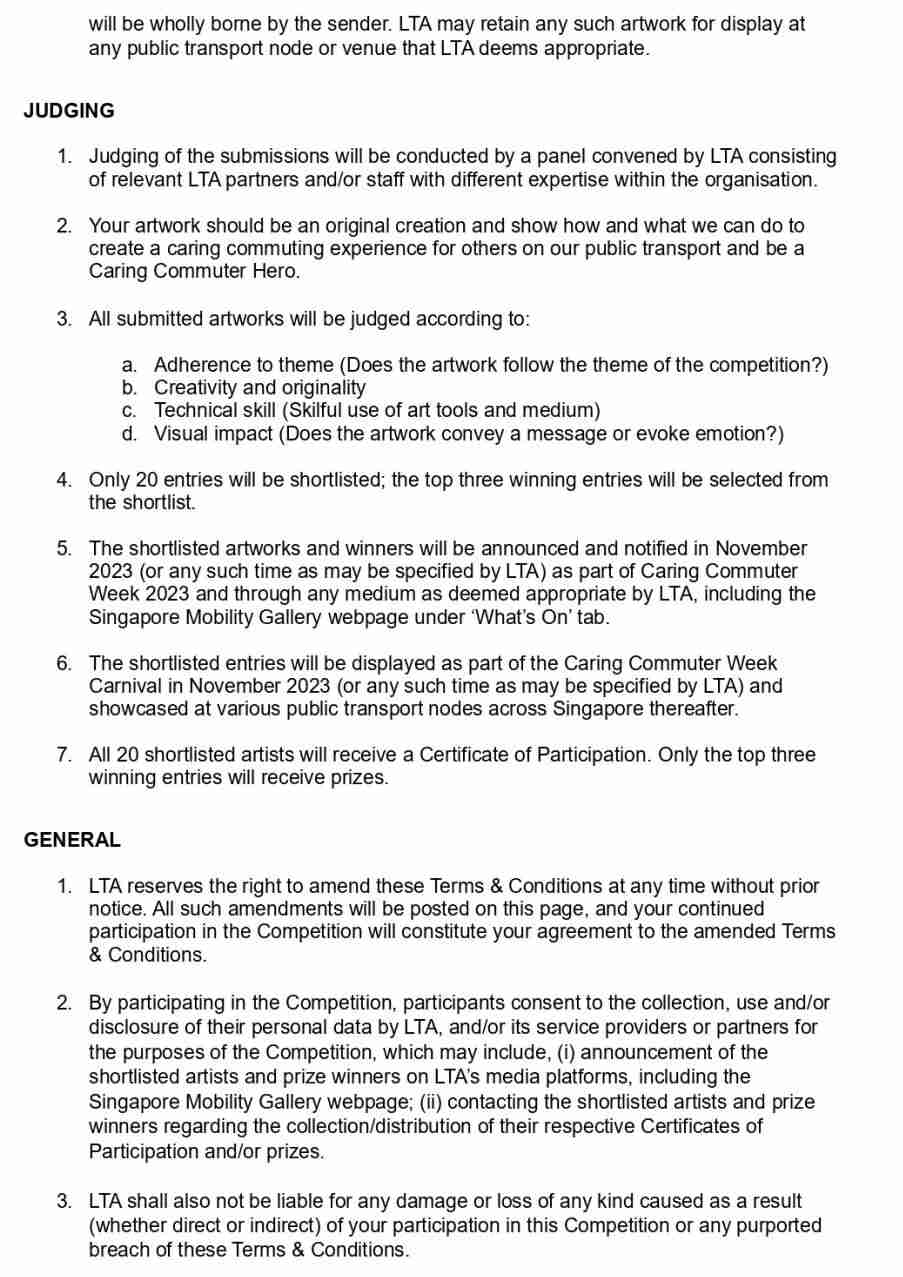 Scanned page continuing the competition's terms and conditions with further numbered rules for entrants