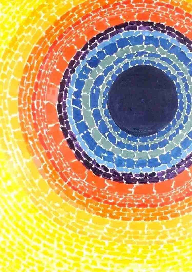 One of Alma Thomas's abstract paintings, the kind of vibrant color pattern that inspired NASA's rocket paint designs