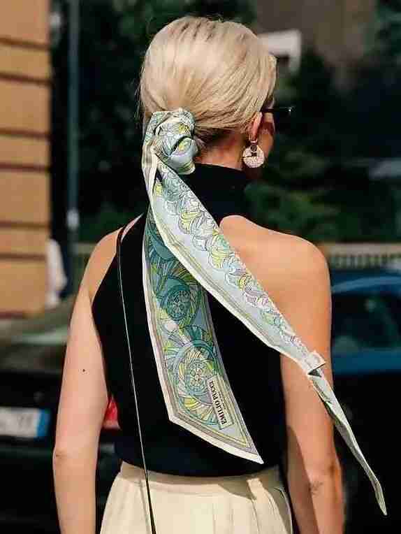 Vintage fashion photograph from the silk scarf's 20th-century golden era