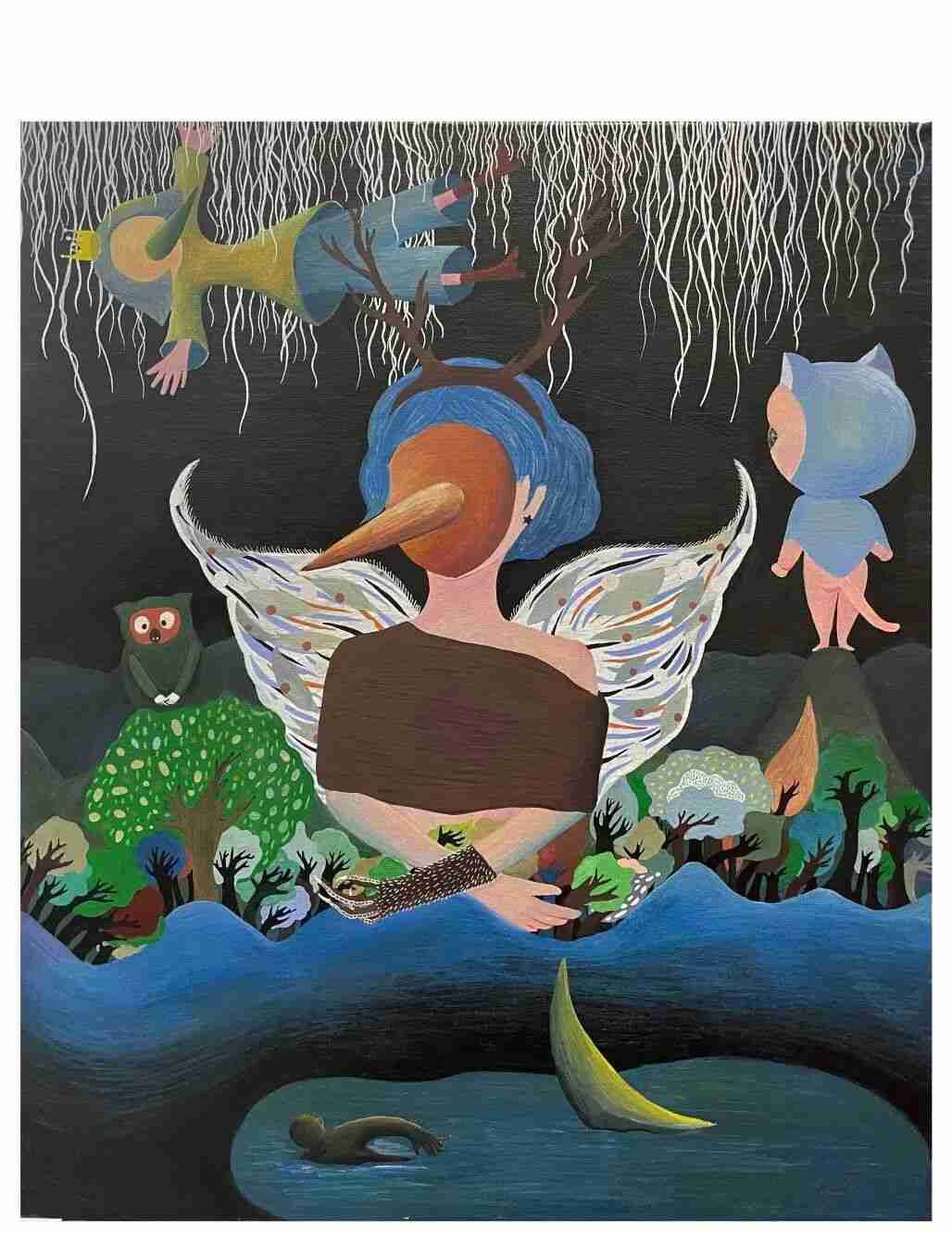 Yuan Xiaobei's acrylic-on-fabric artwork ‘Night Dive’ (夜潜), 50 x 60 cm