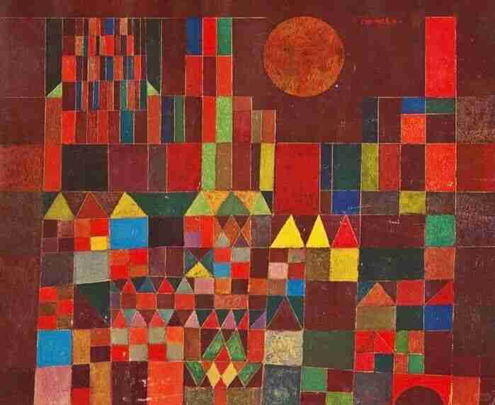 Paul Klee's painting Castle and Sun, built from simple geometric shapes in warm colors