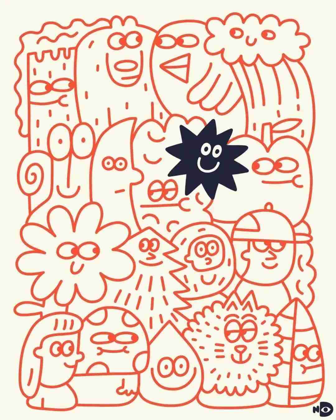 Illustration by Nina Dzyvulska from her Rainbow Air-Raid Shelter series, blending playful characters with wartime themes