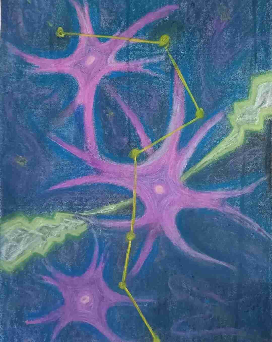 Li Zhenzi's color-powder sketch on paper, ‘Neuron and Crack,’ 29.7 x 21 cm