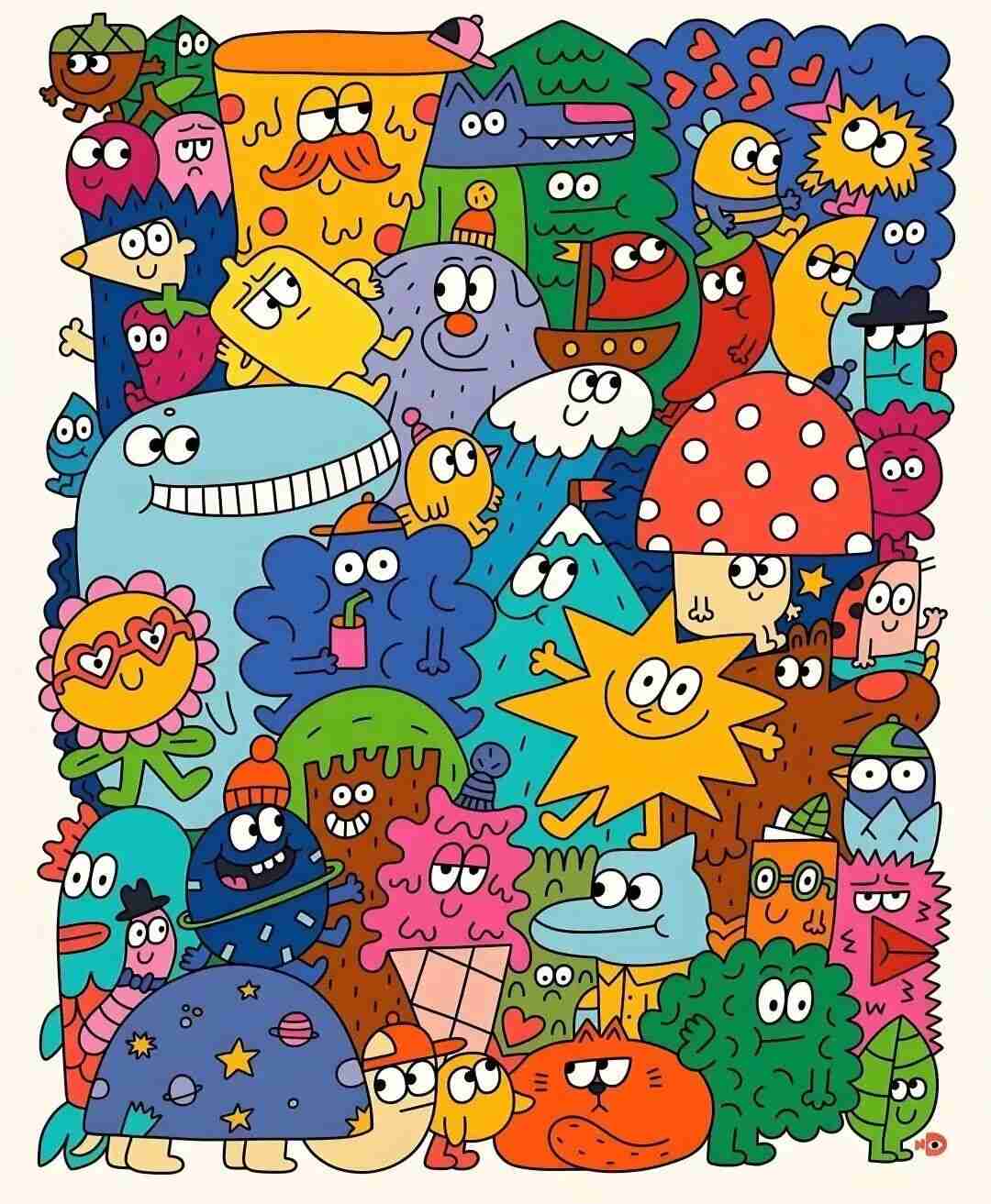 Illustration by Nina Dzyvulska with cheerful characters in her signature saturated color palette