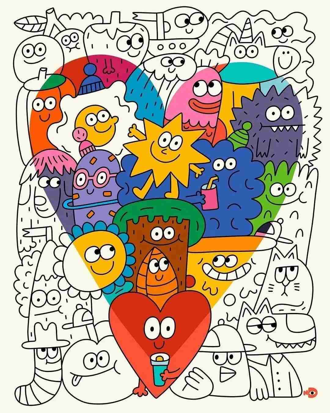 Nina Dzyvulska artwork blending children's-doodle simplicity with polished illustration