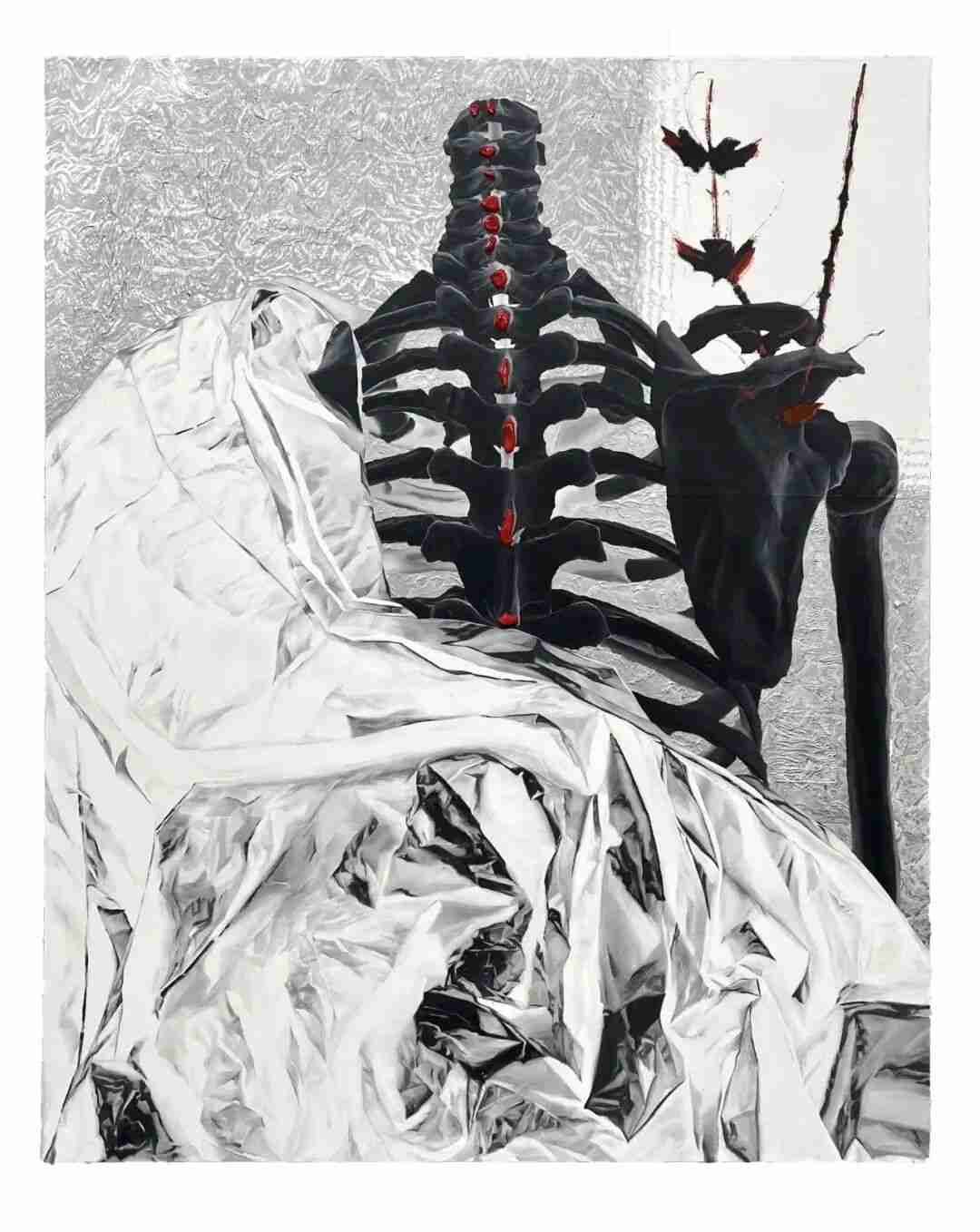 Yang Gongye's fabric-and-acrylic artwork ‘Tiananmeng, Section of Bone,’ 100 x 80 cm