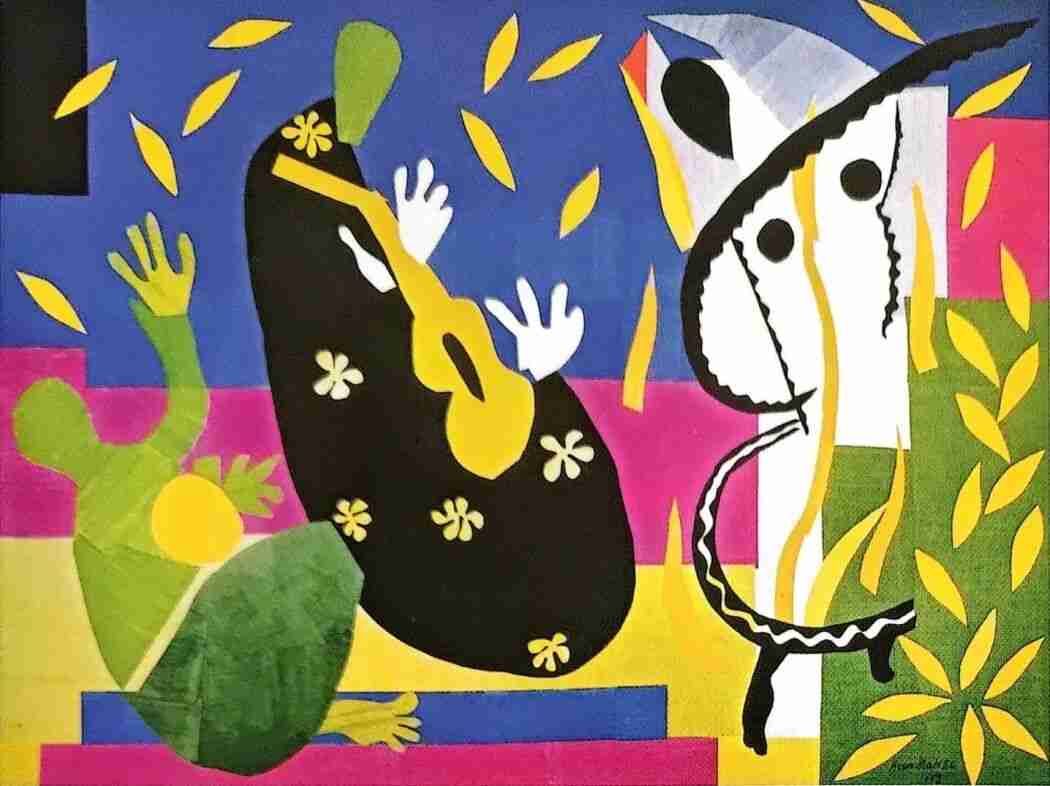 Henri Matisse's cut-out artwork The Sorrows of the King, made from bold colored paper shapes
