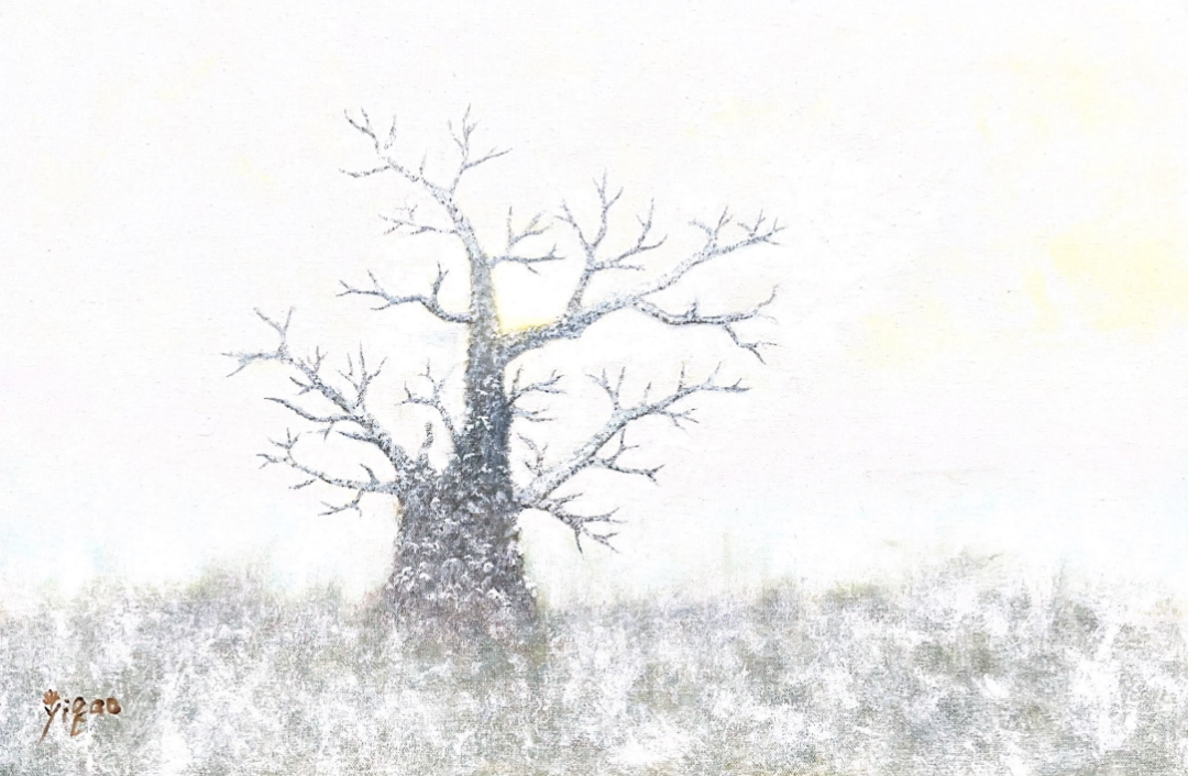 Zhou Lei's oil painting ‘Tiananmeng, The Tree of Life,’ 40 x 60 cm