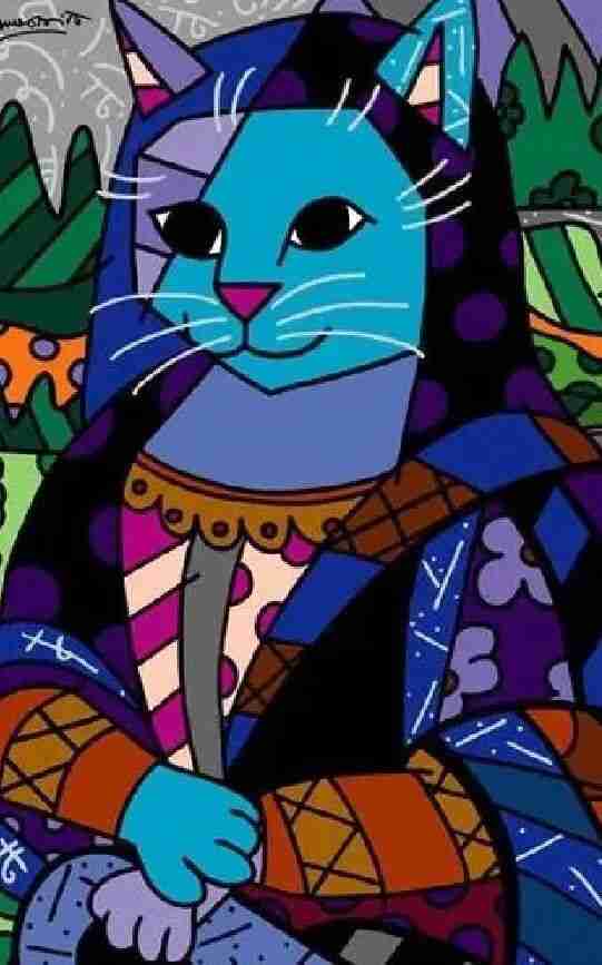 Britto's pop-art cat posed as the Mona Lisa