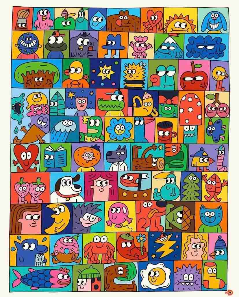Illustration by Nina Dzyvulska with spherical-headed characters and noodle-like limbs