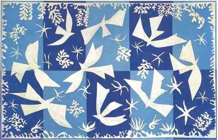Henri Matisse's cut-out artwork The Sky in Polynesia, featuring bright color blocks and silhouettes