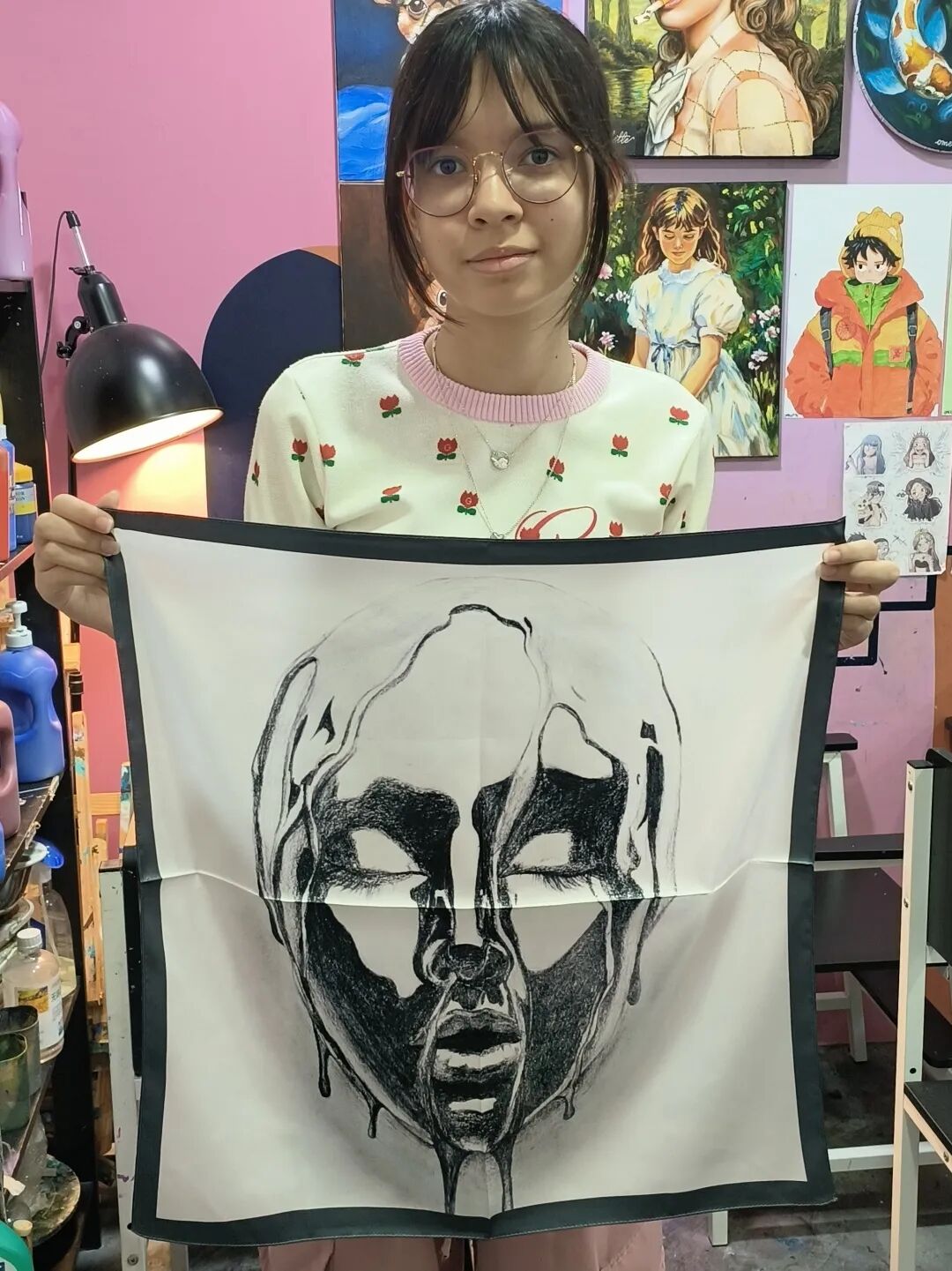 Silk scarf design framed to honor a child's creativity