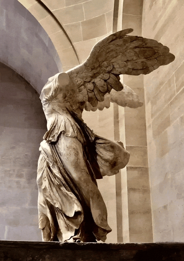 The Winged Victory of Samothrace sculpture on display at the Louvre