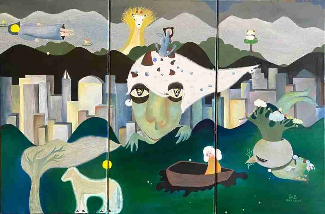 Yuan Xiaobei's acrylic-on-fabric artwork ‘The Future Has Not Arrived’ (未来并未抵达), 80 x 120 cm