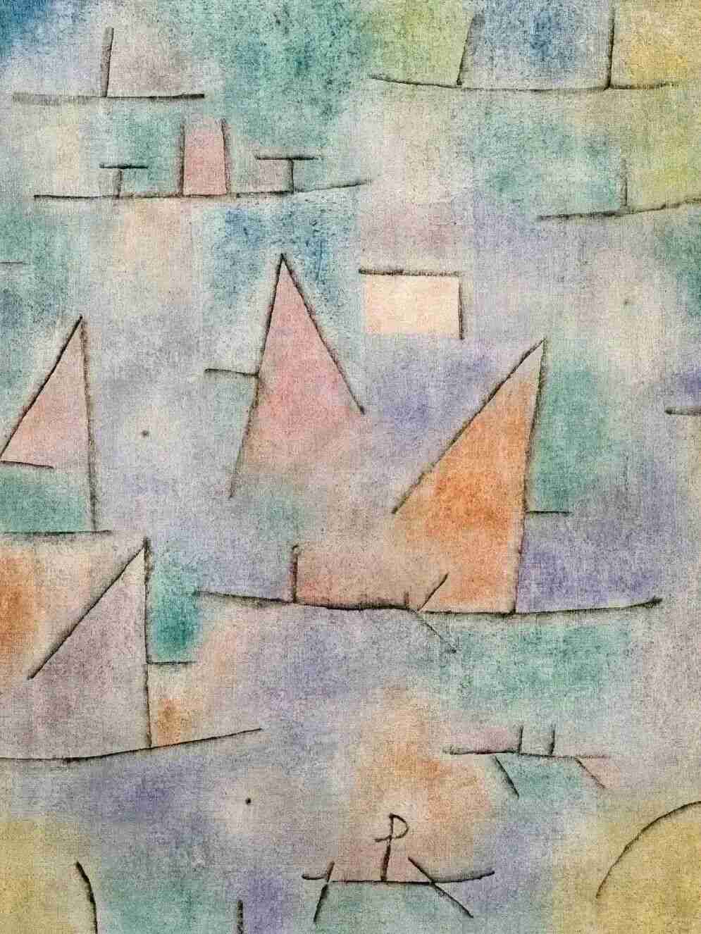 Abstract Paul Klee painting with soft pastel triangular sail shapes