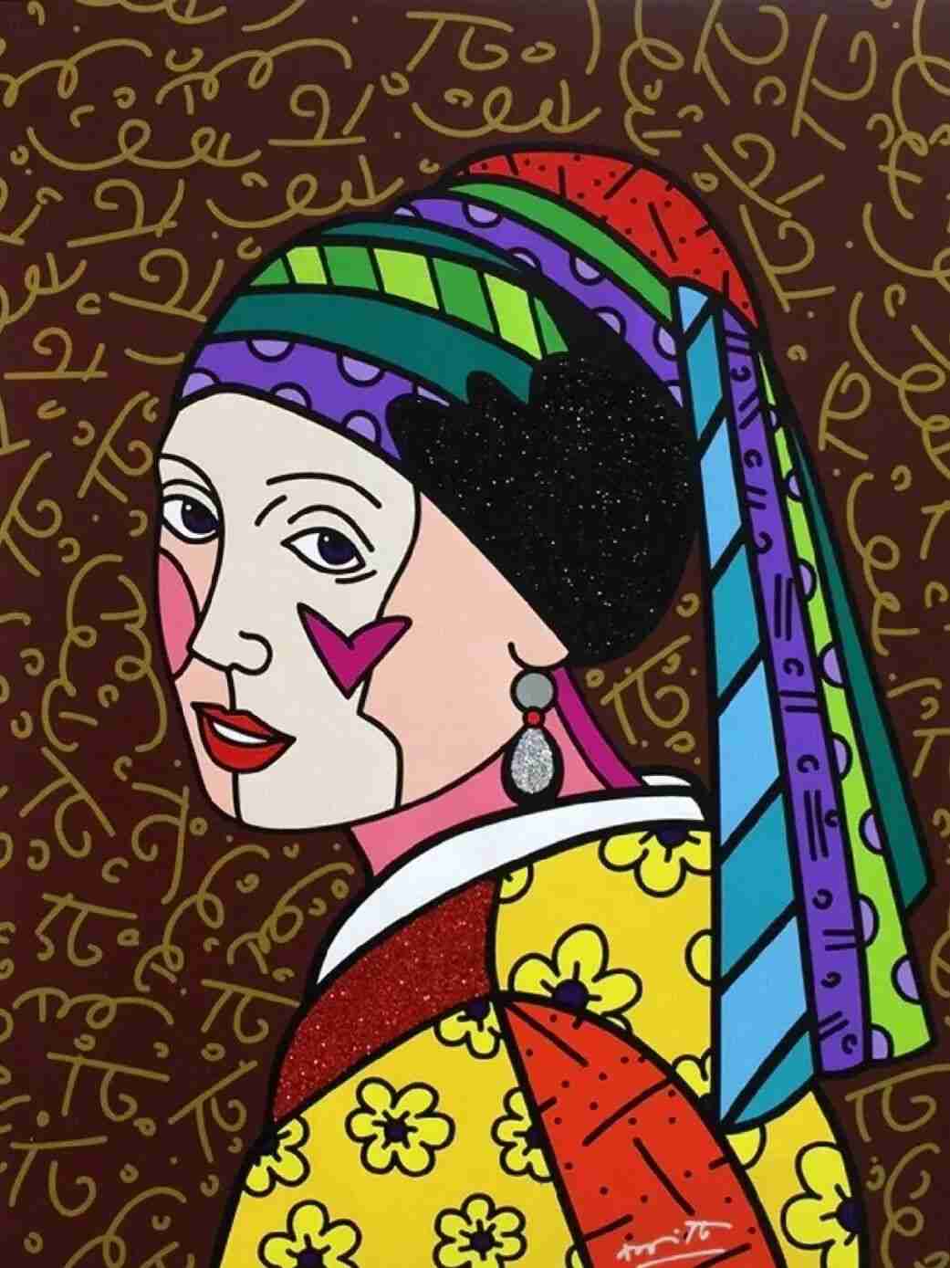 Britto's pop-art reinterpretation of Girl with a Pearl Earring