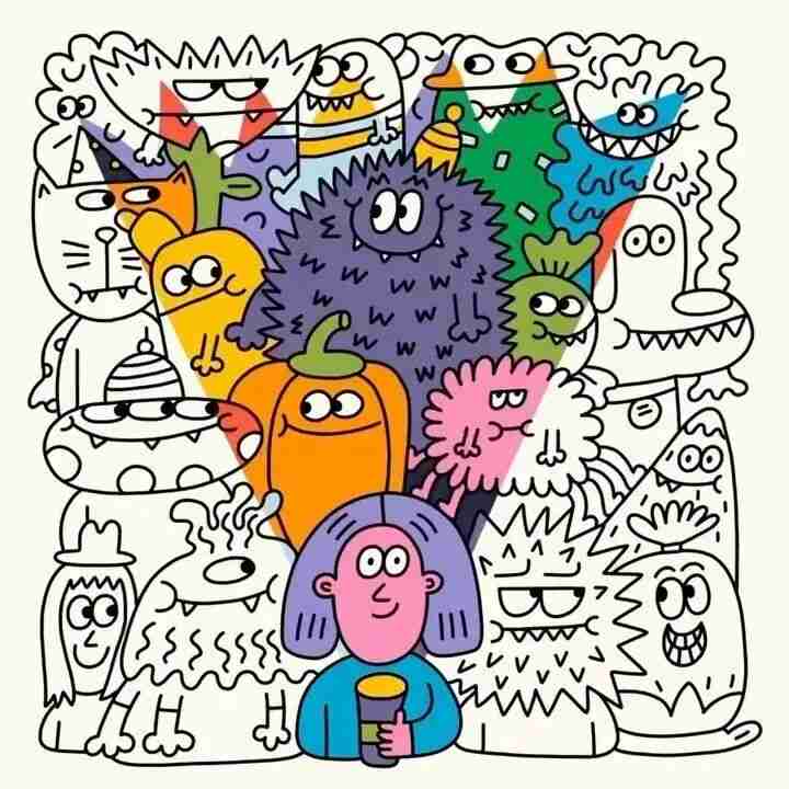 Illustration by Nina Dzyvulska showing her recognizable style of bold shapes and flowing lines