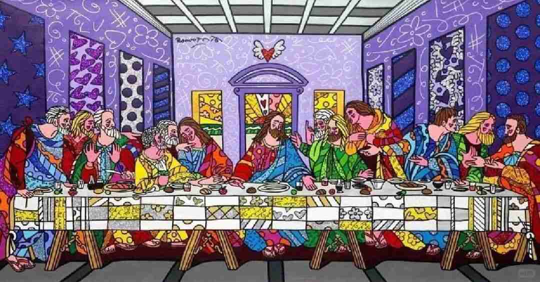 Britto's pop-art reinterpretation of The Last Supper in vivid patchwork colours