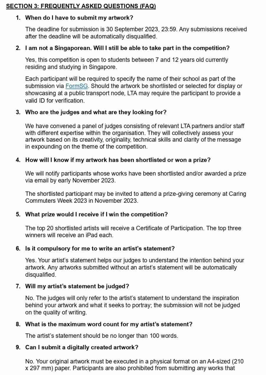 Scanned page introducing the competition's Frequently Asked Questions section
