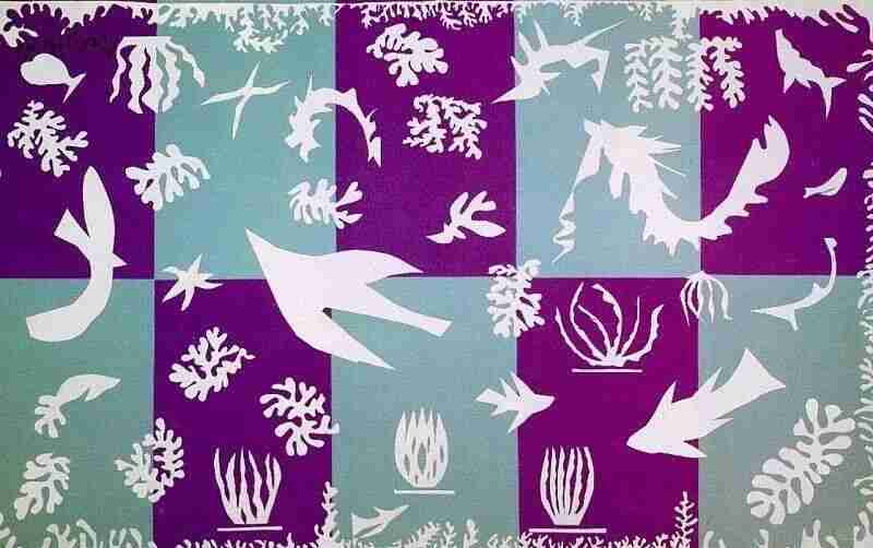 Henri Matisse's cut-out artwork The Sea, Polynesia, featuring bright color blocks and silhouettes