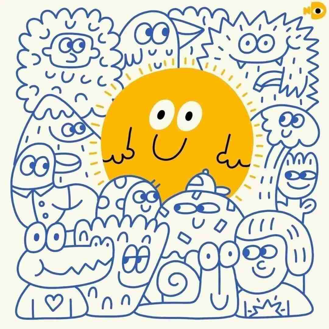 Whimsical illustration by Nina Dzyvulska with bold outlines and vivid color