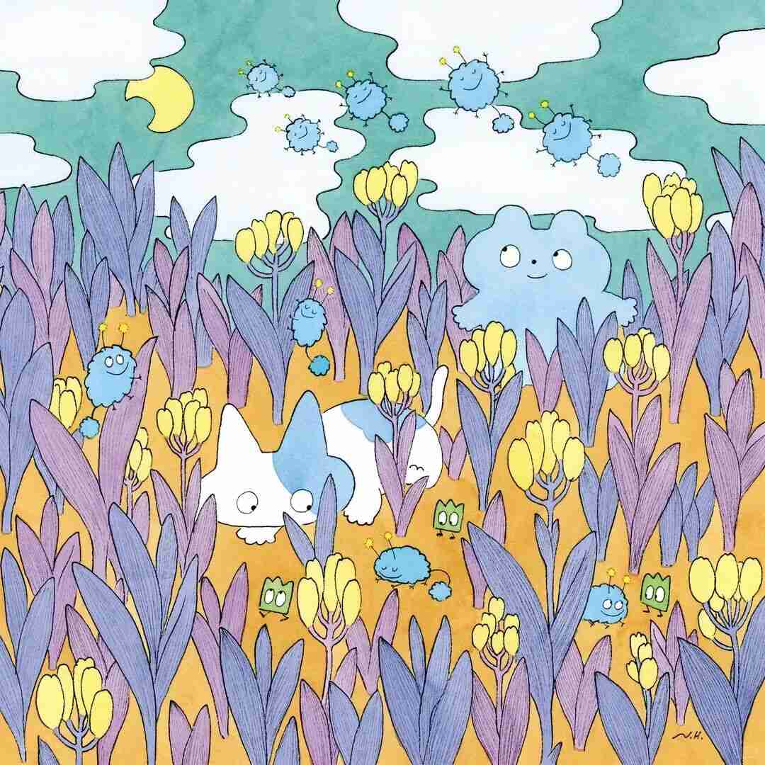 Illustration by Naoto Hidaka with warm, hand-drawn linework evoking an old picture book