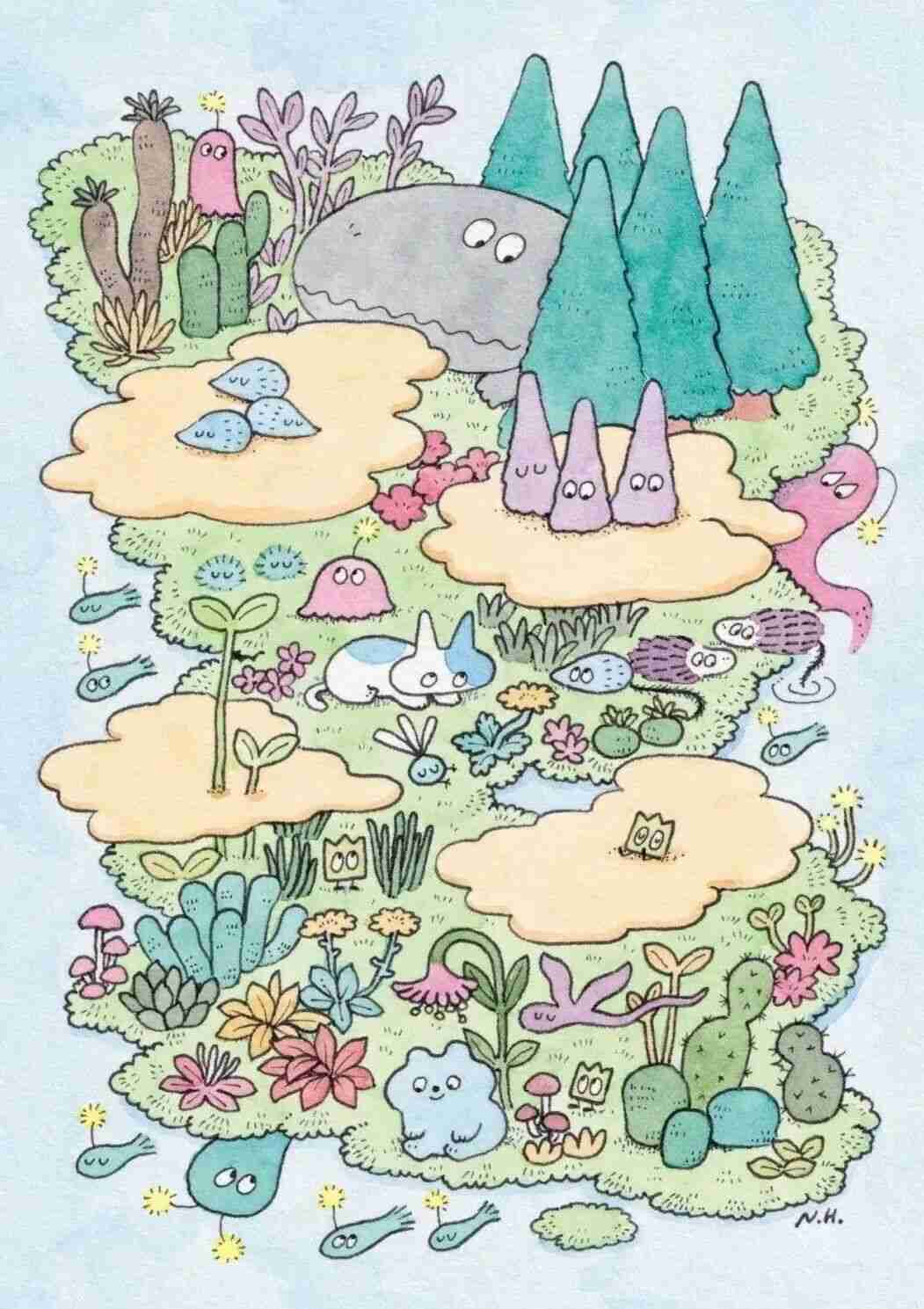 Illustration by Naoto Hidaka combining nature study and storytelling