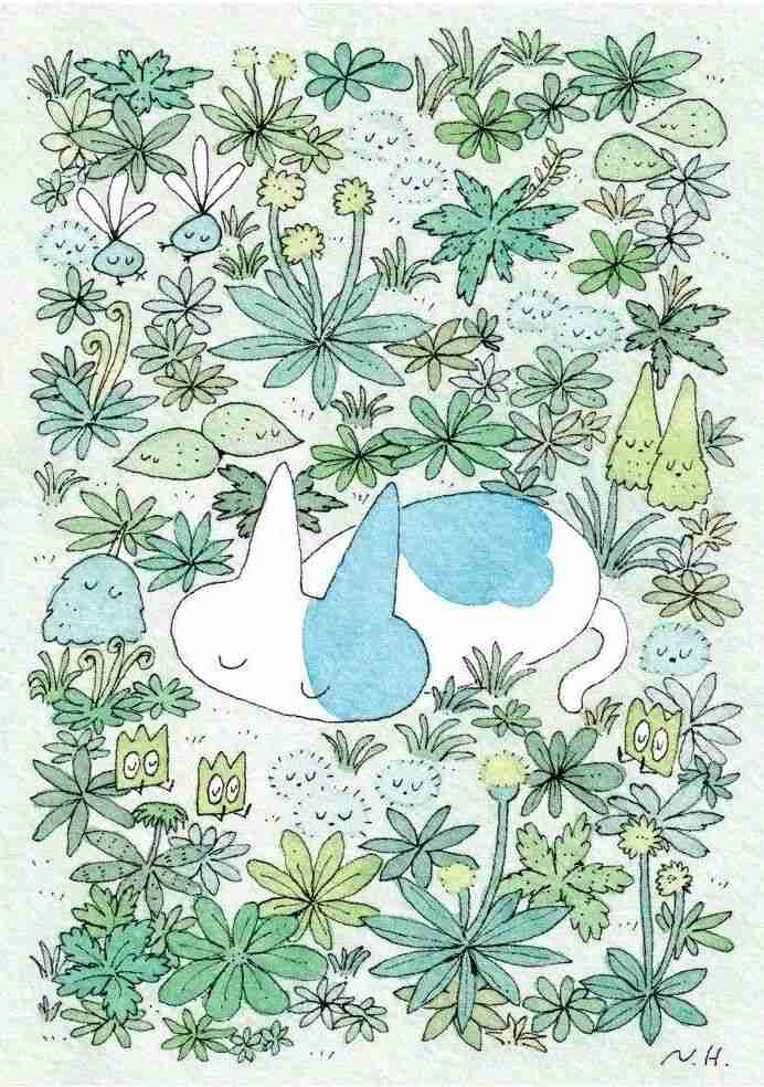 Illustration by Naoto Hidaka of a clumsy, endearing animal character