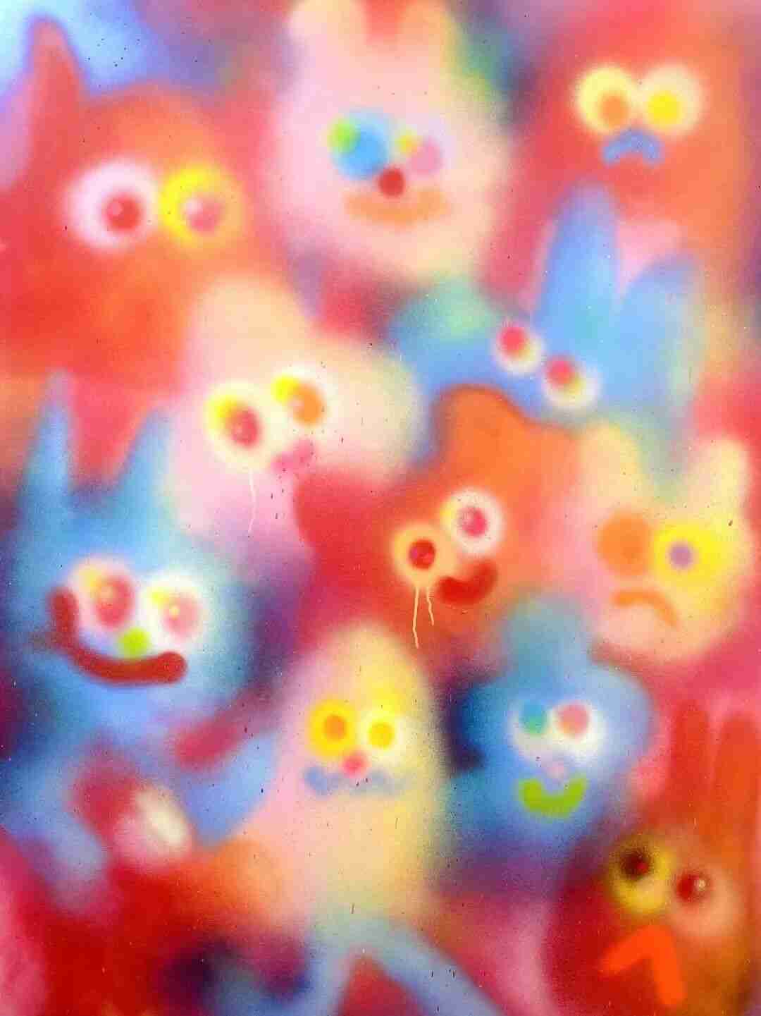 Jon Burgerman artwork with vivid, overlapping colors